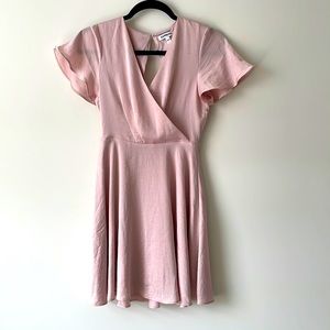 Pink Express Surplice Flutter Sleeve Fit And Flare Dress